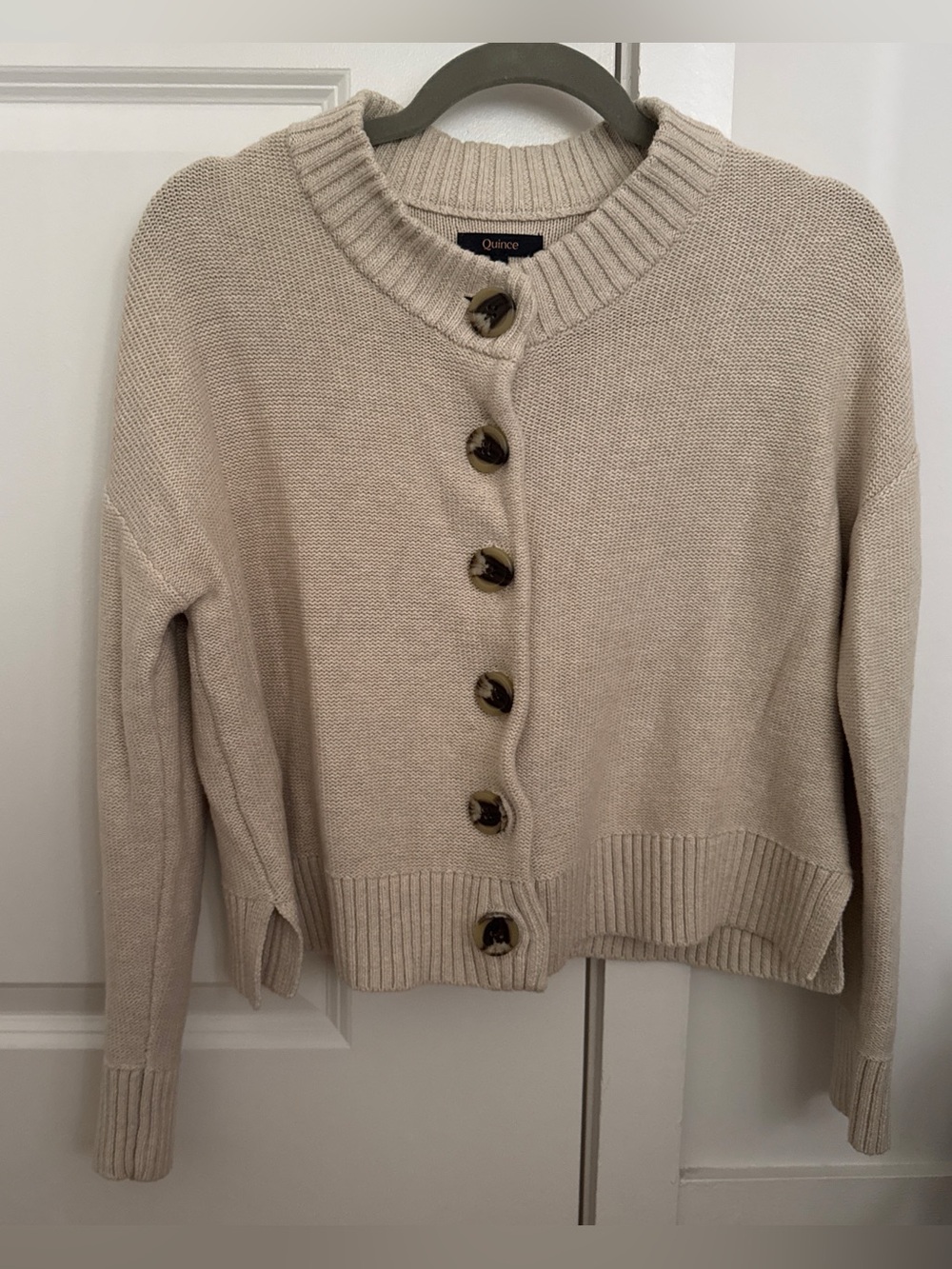 Quince Beige Button-Front Knit Cardigan